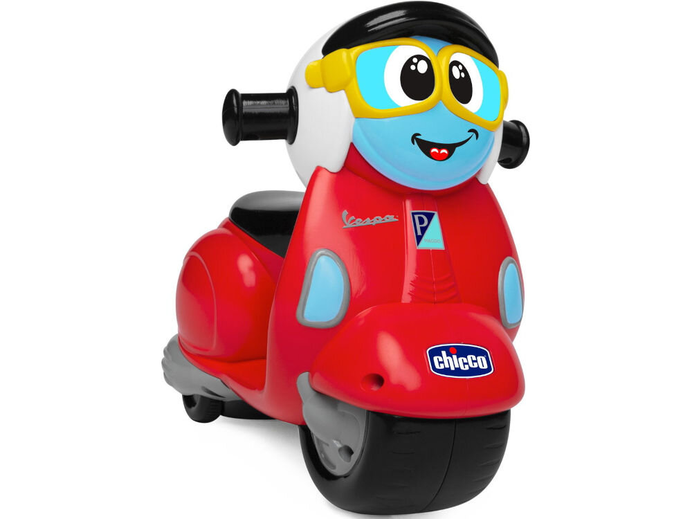 Motocykl zdalnie sterowany CHICCO Vespa Primavera 00010093000000 baterie AA i AAA Stilo 1,5 V/Alc LR06 cztery baterie do motocykla AA dwie do pilota AAA długa nieprzerwana praca cieszenie się z jazdy pełne emocje przejażdżki prędkość maksymalna 2,35 km/h bezpieczna komfortowa jazda 