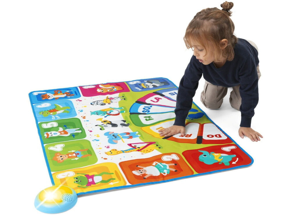 Mata edukacyjna CHICCO Happy Music 00011855000000 możliwość odkrywania dźwięków muzycznych, odgłosów zwierząt, instrumentów i kolorów
dźwięki ruchów zwierząt
