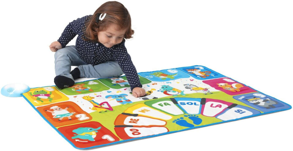 Mata edukacyjna CHICCO Happy Music 00011855000000 uczy dzieci o instrumentach muzycznych i nutach, a także oferuje możliwość
ruchu poprzez naśladowanie tańców zwierząt