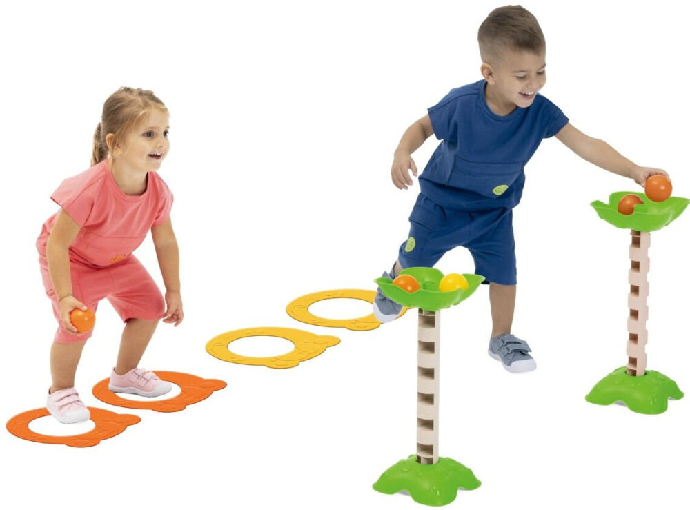 Zabawka CHICCO Fit&Fun Zestaw Gimnastyczny 00011782000000 wspiera rozwój i trening kluczowych umiejętności dzieci aktywność ruchowa poprawia umiejętność radzenia sobie w grupie przedszkolnej