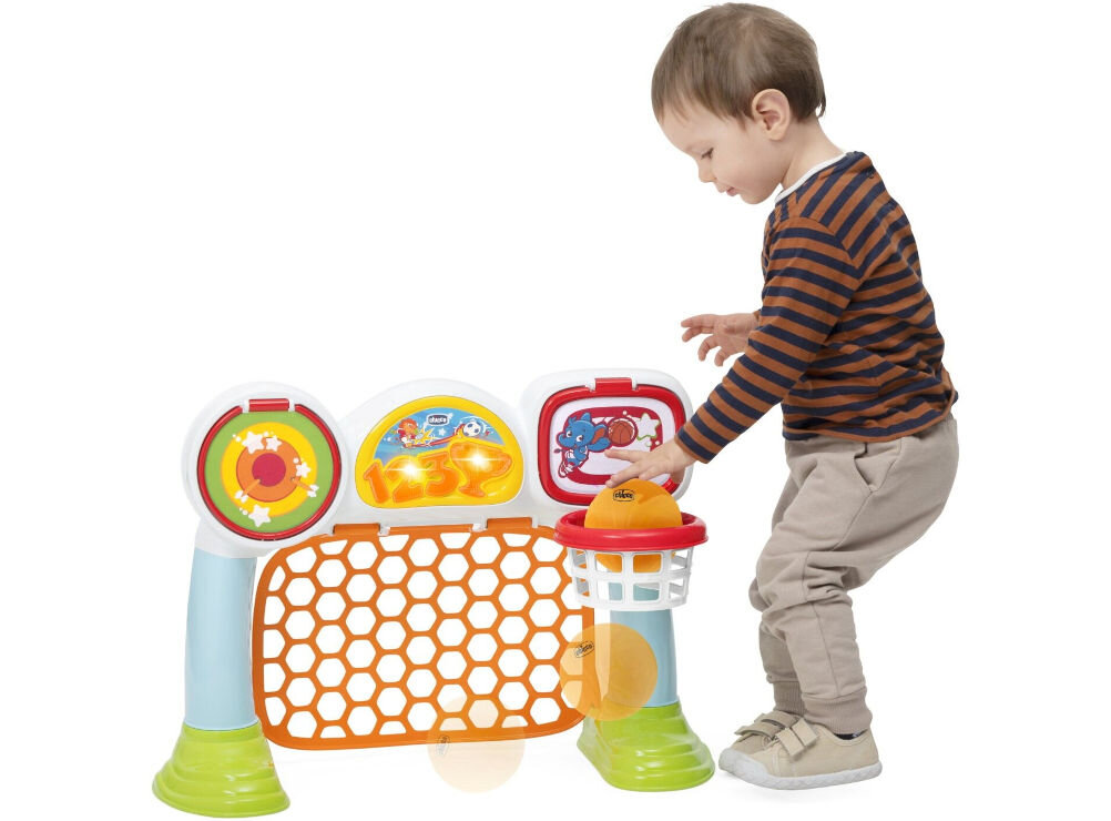 Zabawka interaktywna CHICCO Fit&Fun Liga Multisportowa 00009811000000 trzy różne tryby gry rzuty karne rzut do kosza traf do celu