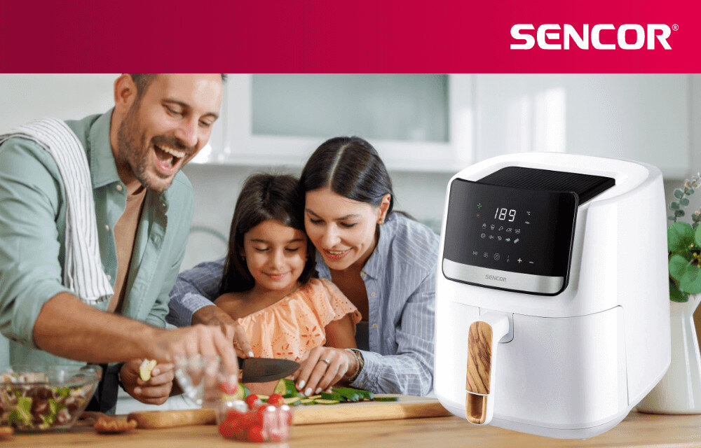 Air Fryer Frytkownica beztłuszczowa SENCOR Vita SFR 6551WH z termoobiegiem i 10 gotowymi programami wygląd design tło prezentacja wizualizacja Zdrowe gotowanie bez kompromisów