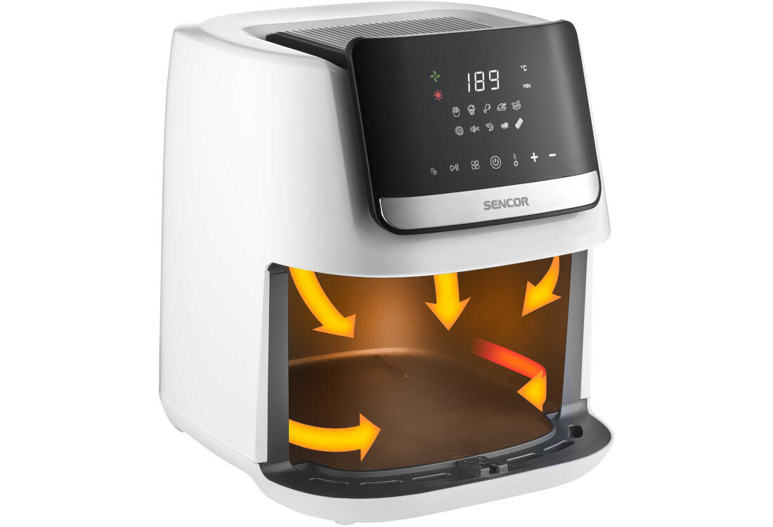 Air Fryer Frytkownica beztłuszczowa SENCOR Vita SFR 6551WH z termoobiegiem i 10 gotowymi programami Równomierne pieczenie System termoobiegu Złocista skórka soczyste wnętrze równomiernie upieczone