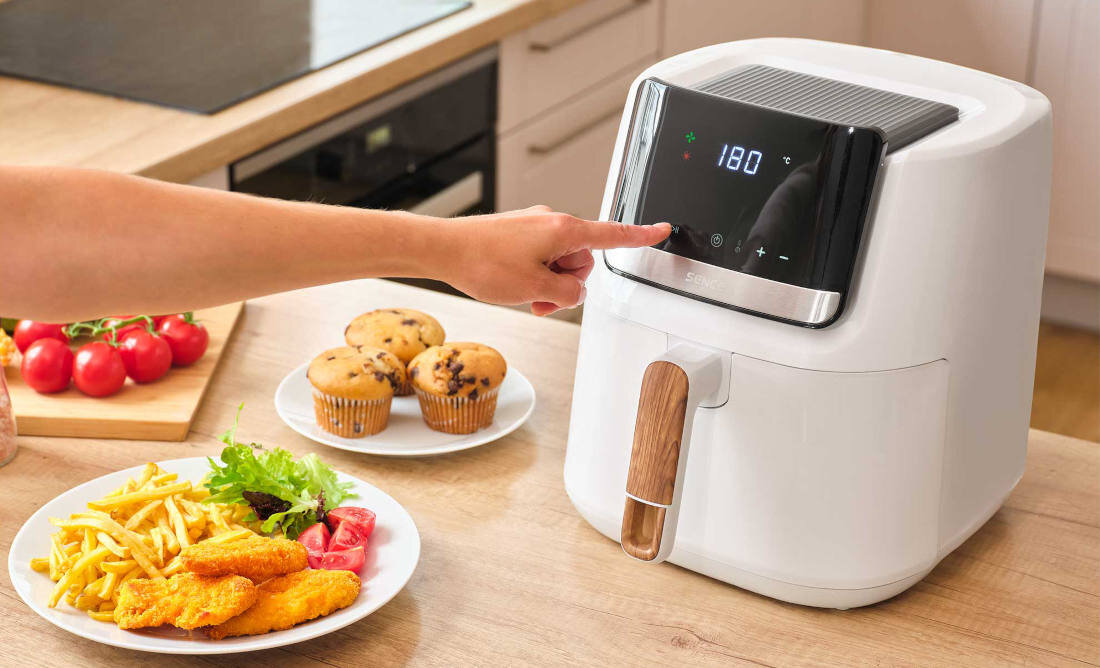 Air Fryer Frytkownica beztłuszczowa SENCOR Vita SFR 6551WH z termoobiegiem i 10 gotowymi programami Intuicyjna obsługa bez wysiłku Dotykowy panel i wyświetlacz LED temperatura czas zakres dostosowanie ustawienia dania