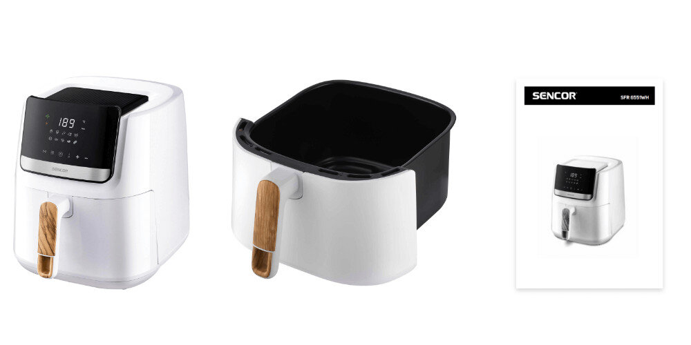 Air Fryer Frytkownica beztłuszczowa SENCOR Vita SFR 6551WH z termoobiegiem i 10 gotowymi programami zestaw akcesoria komplet wyposazenie