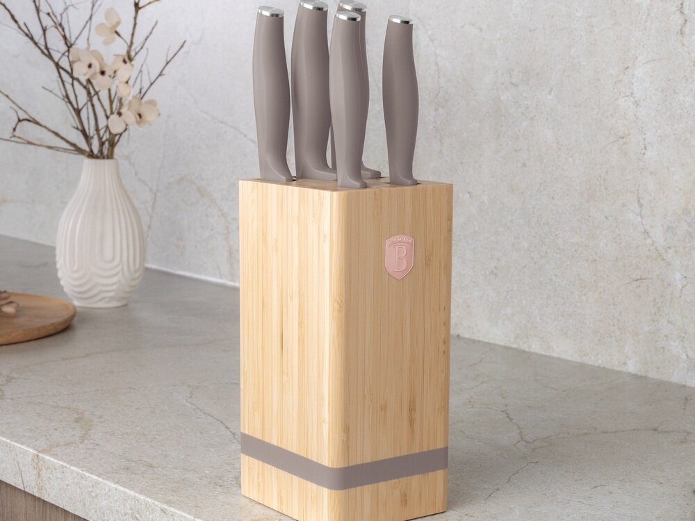 Zestaw noży BERLINGER HAUS BH-2974 6 elementów elegancki bambusowy stojak, bezpieczne i higirniczne przechowywanie, odporność na wilgoć
