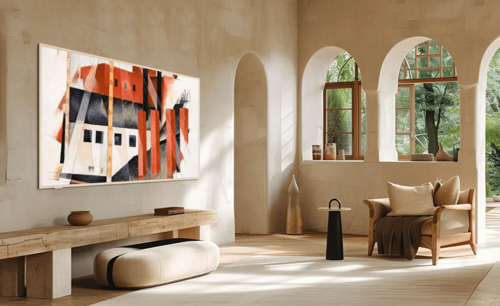 Telewizor TCL 75A300W NXTVision 75 QLED 4K 144Hz Google TV - telewizor z wyświetlonym obrazem w stylu nowoczesnym