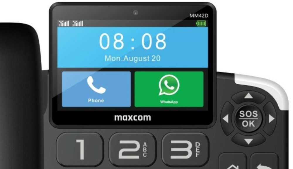 Telefon MAXCOM MM42D Czarny zegar z funkcją alarmu stoper funkcja Bluetooth odbierania poczty e-mail klawisz SOS