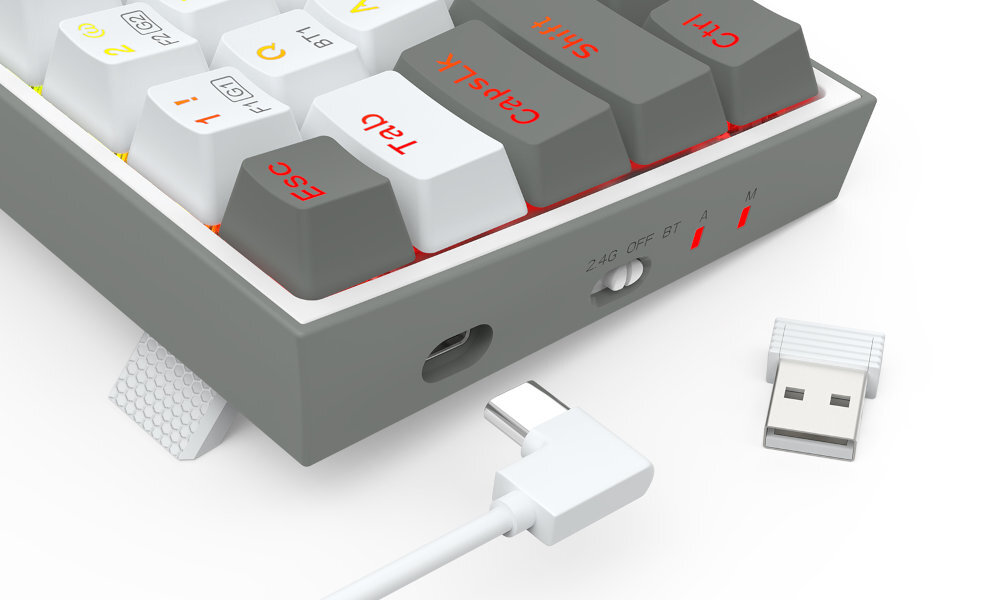 REDRAGON Castor Pro trzy tryby komunikacji 2,4 GHz odbiornik USB-A Bluetooth urządzeniami mobilnymi