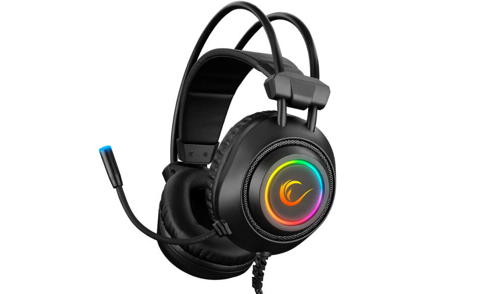 RAMPAGE RM-K19 Przewodowe słuchawki gamingowe z mikrofonem, nauszne, RGB, USB, czarne zanurz się w grze z dźwiękiem