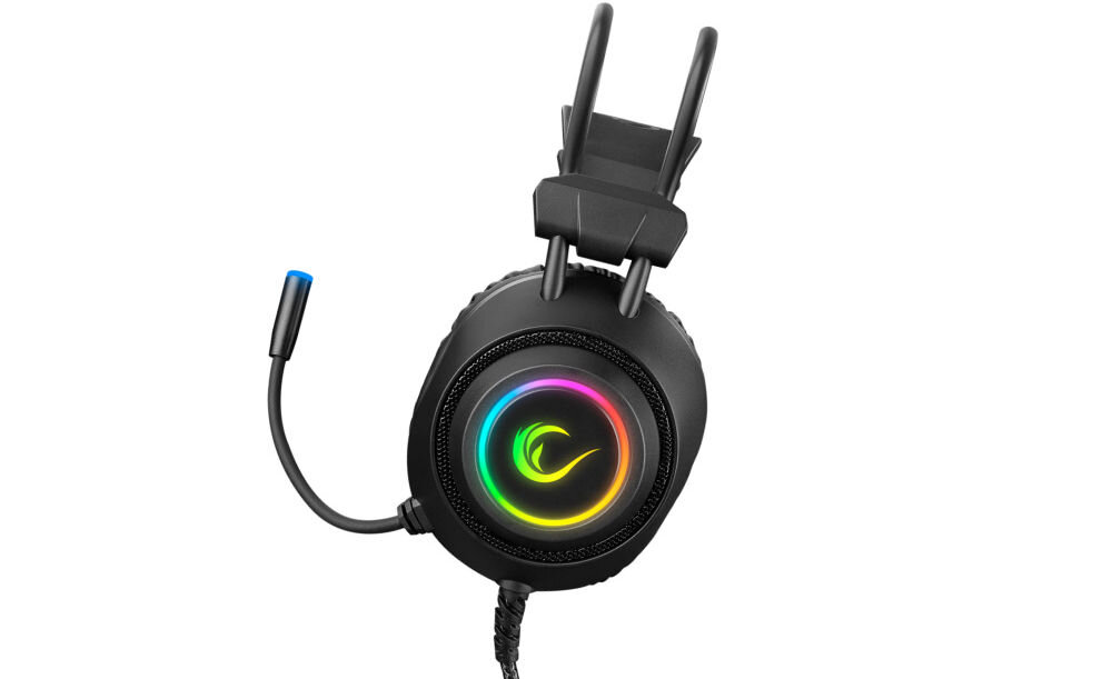 RAMPAGE RM-K19 Przewodowe słuchawki gamingowe z mikrofonem, nauszne, RGB, USB, czarne mikrofon krystalicznie czysta komunikacja bez zakłóceń sprawna współpraca minimalizowanie szumów z otoczenia naturalny wyraźny głos użytkownika