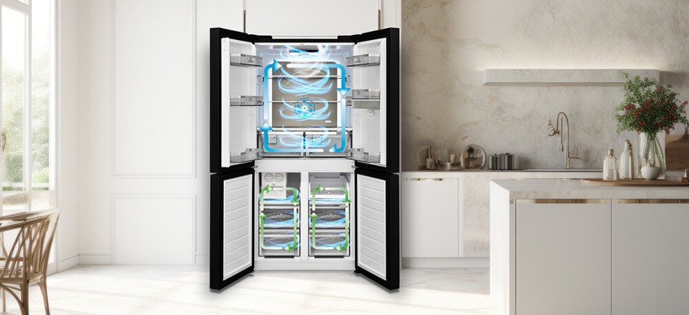 LODÓWKA SHARP SJ-NFA35IHDBD-EU Zaawansowany system cyrkulacji powietrza cyrkulacja powietrza AdvancedNoFrost zapobieganie przenoszenia zapachów prawidłowa Temperatura