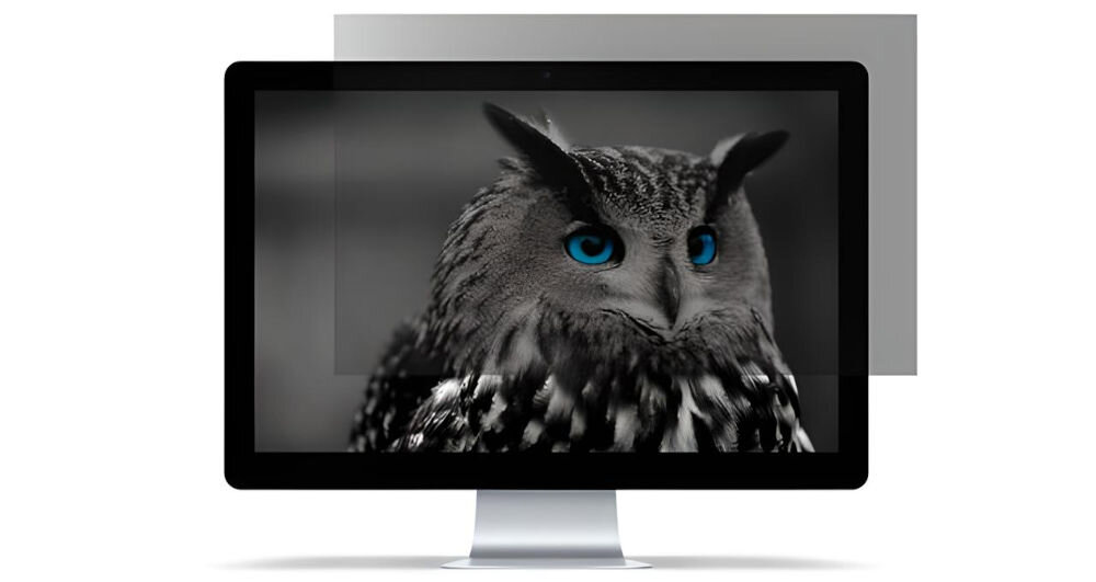 Filtr prywatyzujący NATEC Owl 17,3 (16:9)
chroni nie tylko poufne dane, ale również wzrok, ogranicza przenikanie promieniowania, właściwość przeciwodblaskowa,
białe tło, monitor, filtr