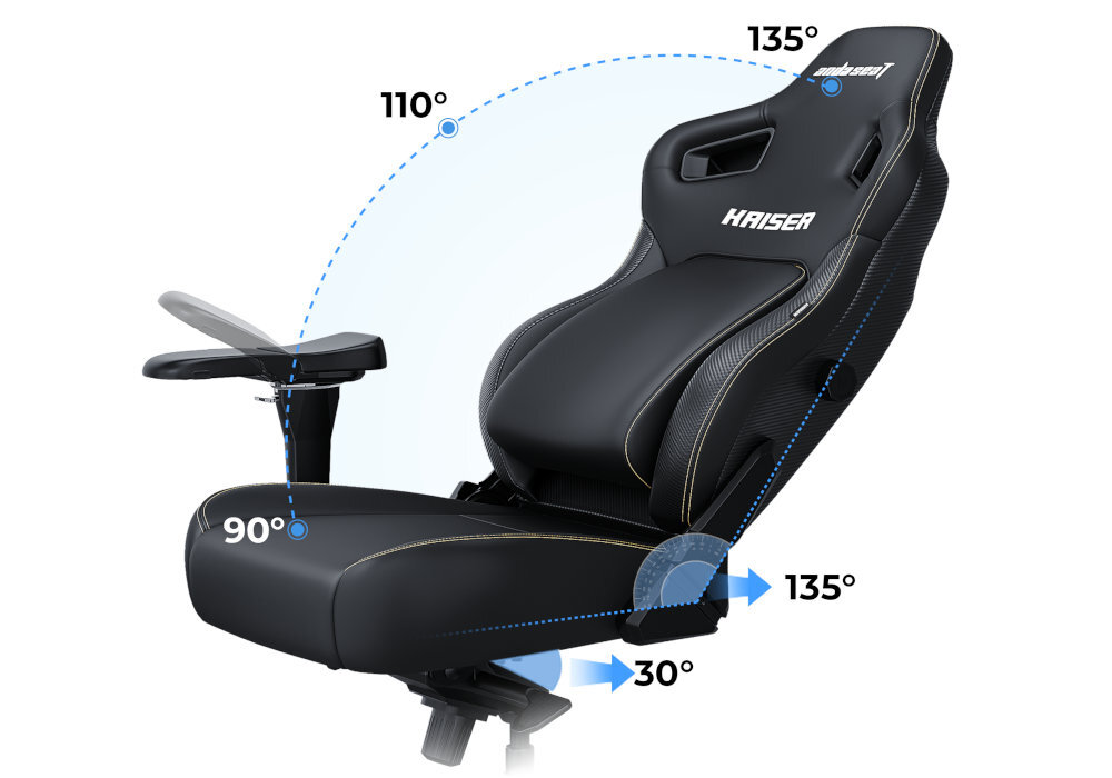 ANDA SEAT Kaiser 4 XL odchylanie oparcia w zakresie od 0° do 135° tryb bujania do 30° odblokować mechanizm zablokować