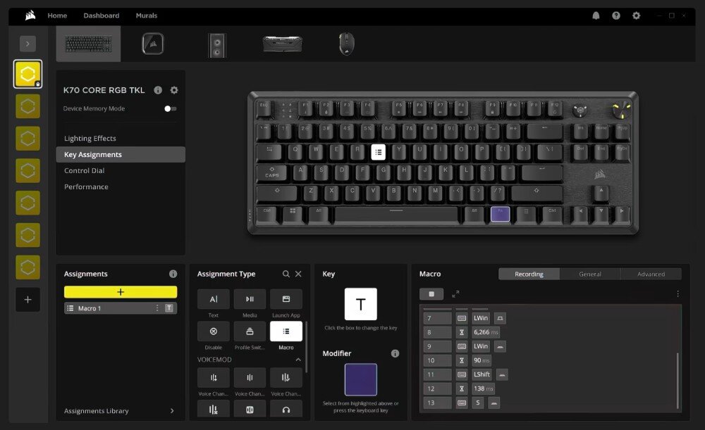 Klawiatura CORSAIR K70 Core TKL oprogramowanie funkcje narzędzia