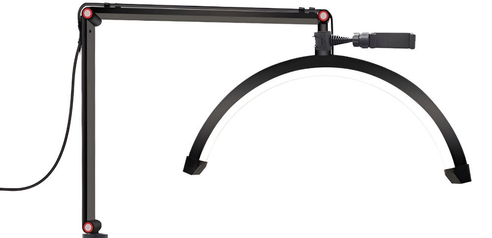 Lampa LED do paznokci MICHAEL MARINELLI C180 Czarny czarna lampa półksiężyc elementy srebrnego białe tło wysoki wskaźnik oddawania barw (CRI) Ra > 95 wiernie odwzorowuje kolory Brak efektu migotania stabilne przyjazne dla oczu światło miękkie i równomierne rozproszenie światła dla profesjonalistów z branży kosmetycznej i tatuażu precyzja i komfort