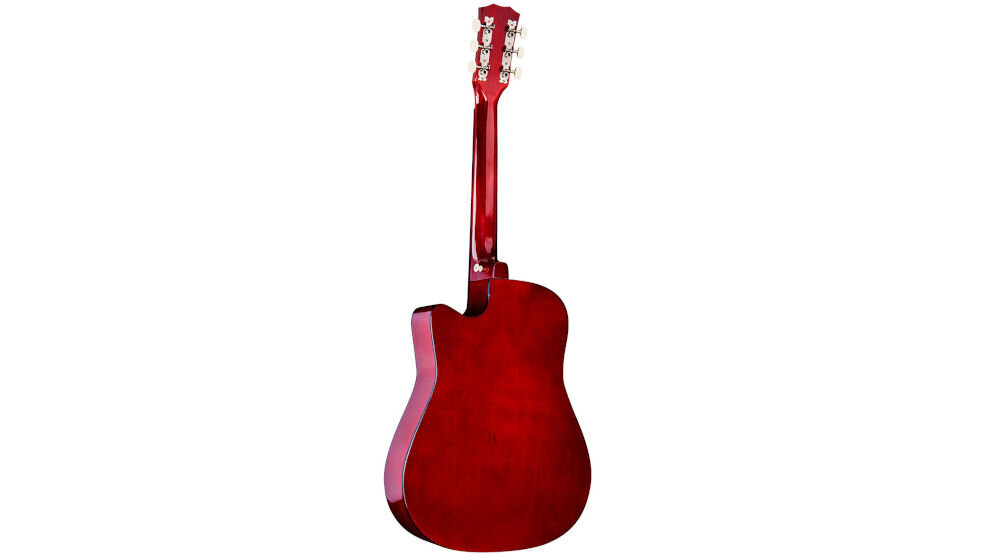 Gitara V-TONE AG One lekka ergonomiczna 1,2 kg dla dzieci nauka gry, gitara akustyczna po skosie od tyłu na białym tle