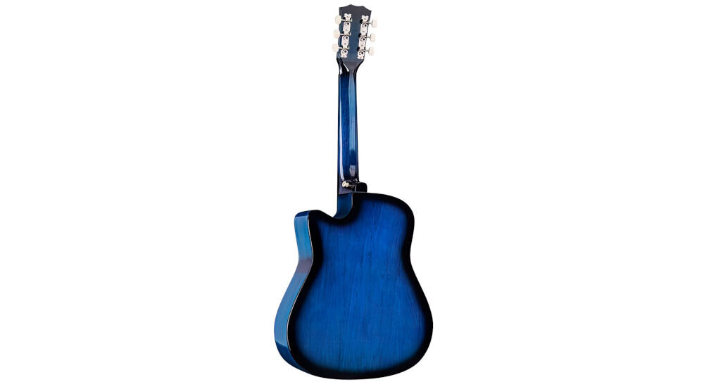 Gitara V-TONE AG One połysk wykończenie ręcznie rysowany binding elegancki design, gitara akustyczna po skosie od tyłu na białym tle