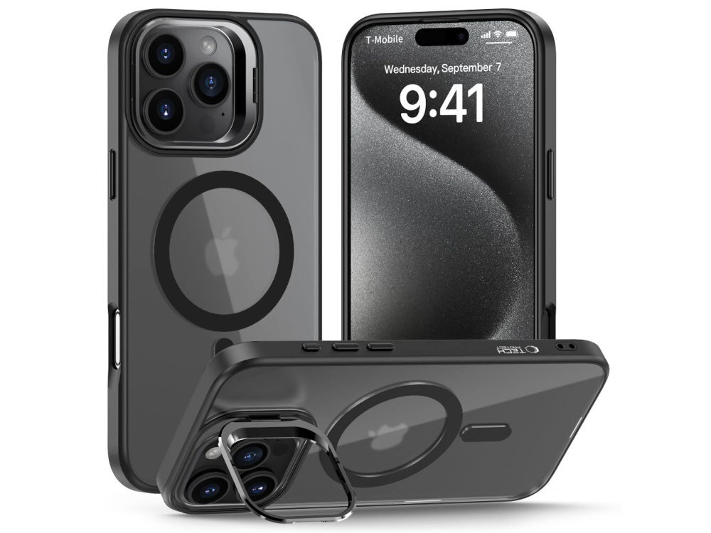TECH-PROTECT MagStand MagSafe etui założone na smartfon iphone oraz opierajacy sie o ramke rozkładaną