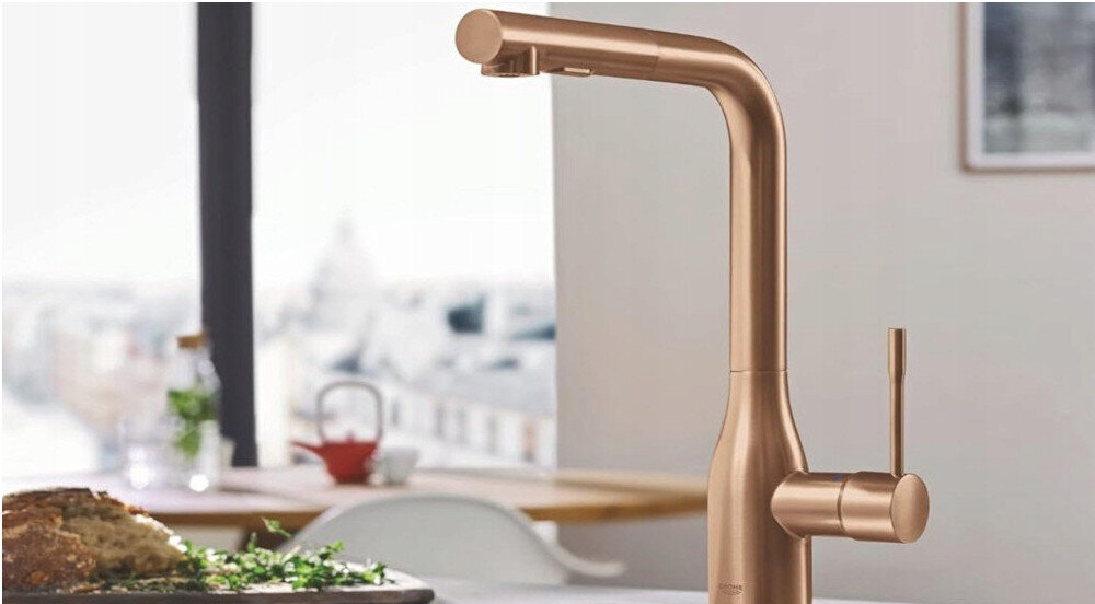 Bateria GROHE Essence 30269DL0 obrotowa wylewka korzystanie wygoda obracanie SilkMove kontrola precyzja design dźwignia