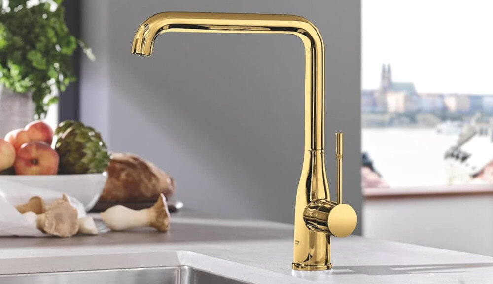 Bateria GROHE Essence 30269GL0 obrotowa wylewka wygoda płynna praca ceramiczna głowica kolory Zasięg wylewka Wymiary Wysokość