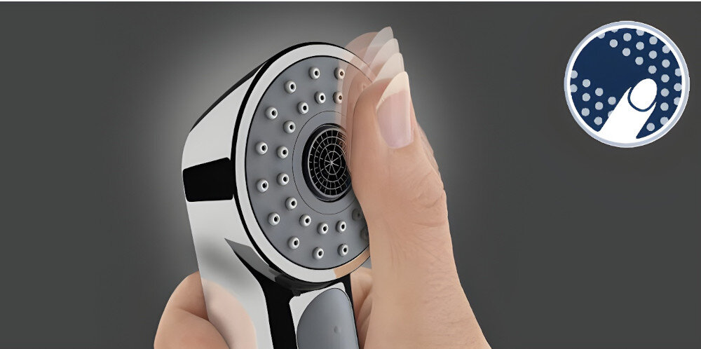 Bateria GROHE Essence zbliżenie wylewka od dołu SpeedClean perlator szybkie łatwe czyszczenie elastyczny materiał