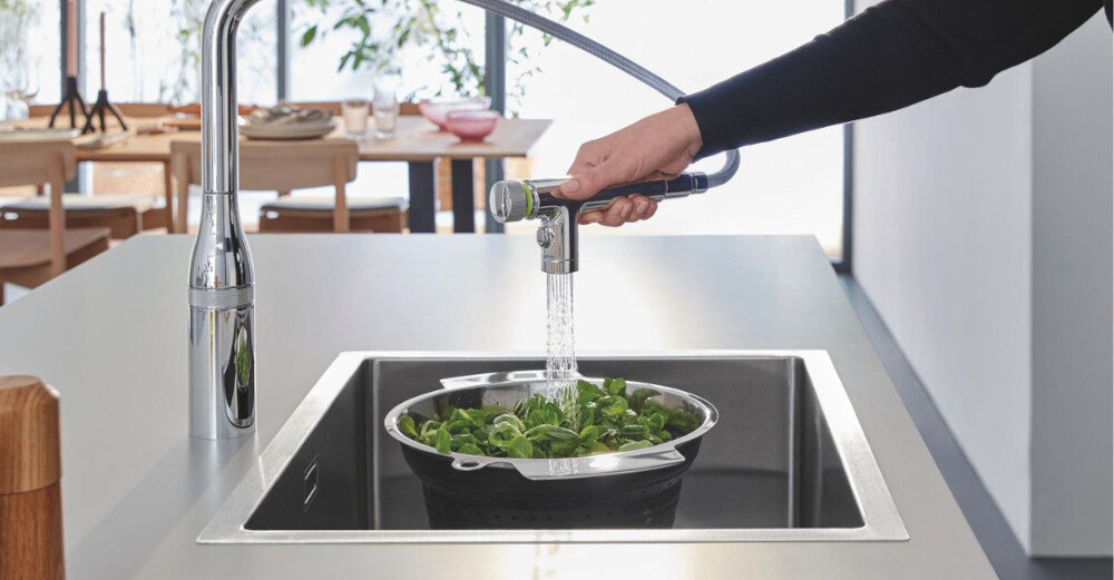 ZLEWOZMYWAK GROHE K700 55X45 CM 31726SD0 STALOWY lifestyle bateria kuchenna sitko nalewanie wody kuchnia duża komora wymiary wygoda duże naczynia 500 x 400 x 200 mm
