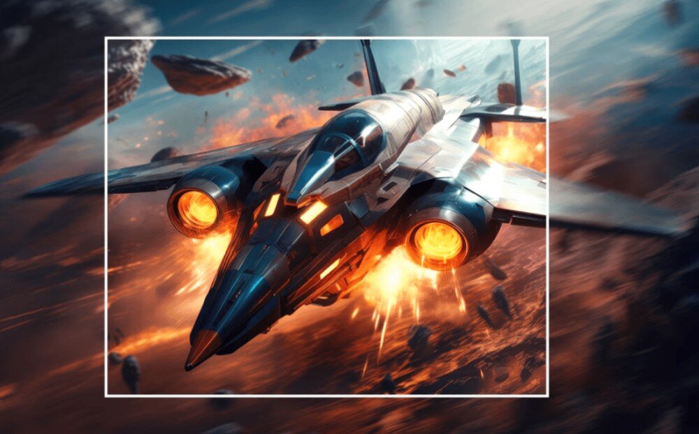 Monitor LG UltraGear 27GS50F-B 27 1920x1080px 180Hz 1 ms [MBR] grafika z odrzutowcem z zaznaczonym ostrym fragmentem synchronizacja FreeSync rozdzielczość