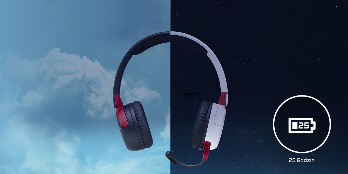 HYPERX Cloud Mini Bezprzewodowe słuchawki akumulator 25 godzin pracy długich podróży - słuchawki na jasnym i ciemnym tle