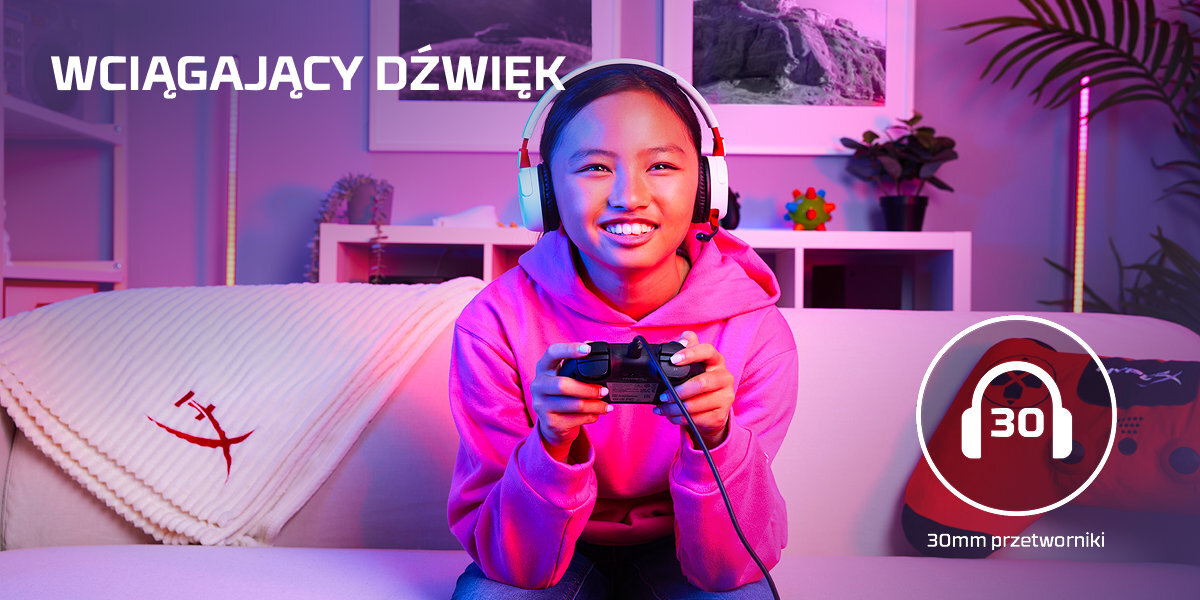 HYPERX Cloud Mini 30-milimetrowe przetworniki grę, oglądasz filmy, czy słuchasz muzyki - słuchawki na głowie dziecka