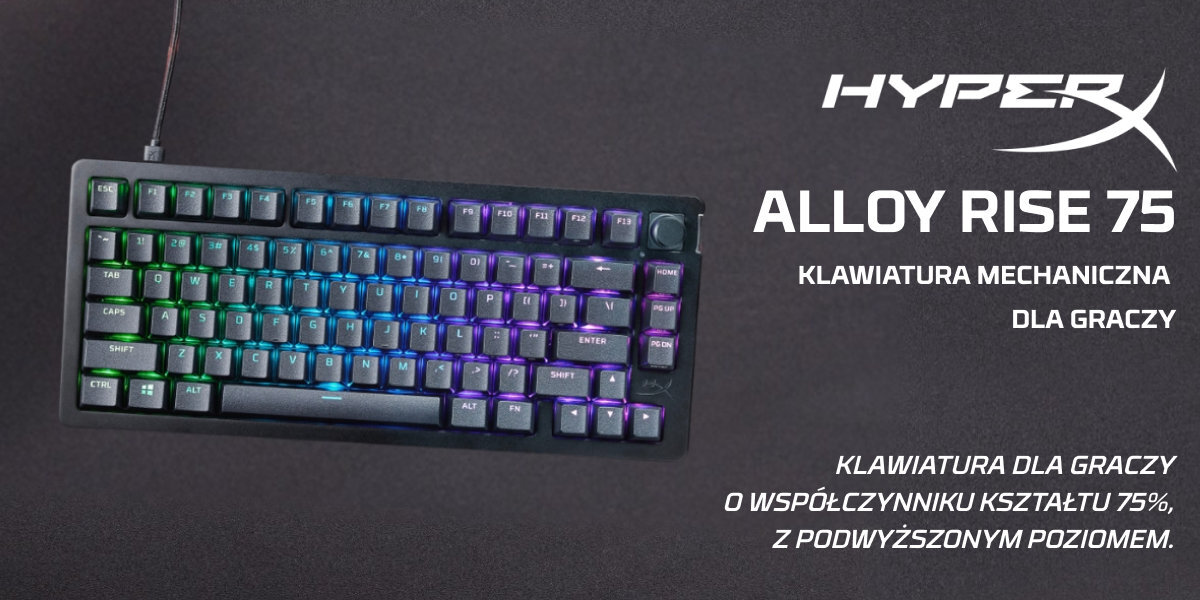 HYPERX Alloy Rise 75 - klawiatura na szarym tle