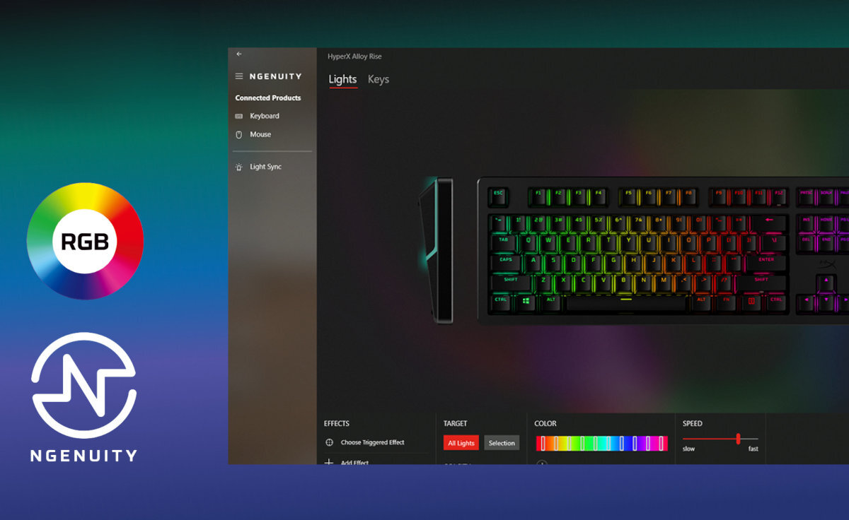 HYPERX Alloy Rise 75 Zapisz do 10 własnych profili pamięci klawiatury oświetlenia i makr - zrzut ekranu z aplikacji ngenuity
