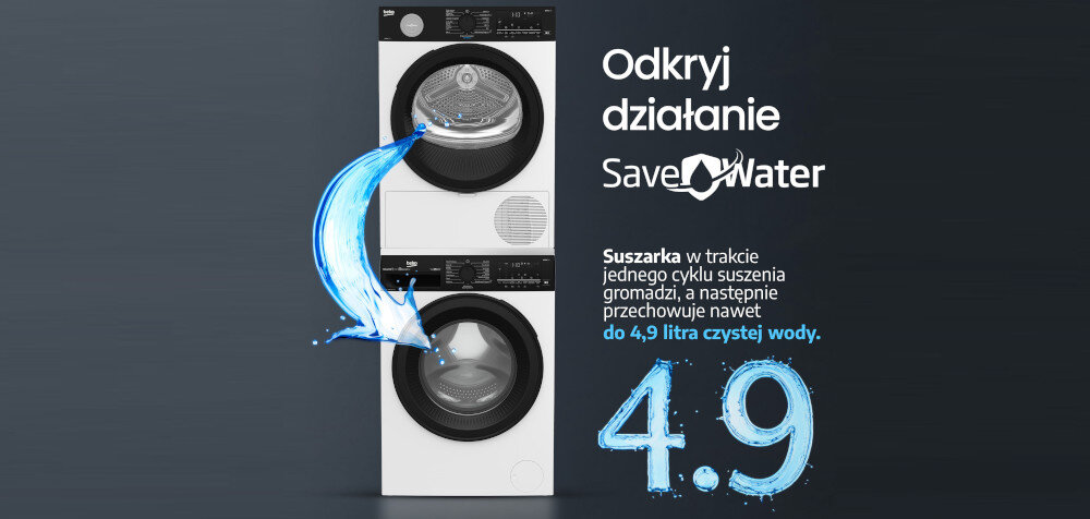 PRALKA BEKO B5WFT694111WBPBB wizualizacja oszczędność wody SaveWater ponowne wykorzystanie