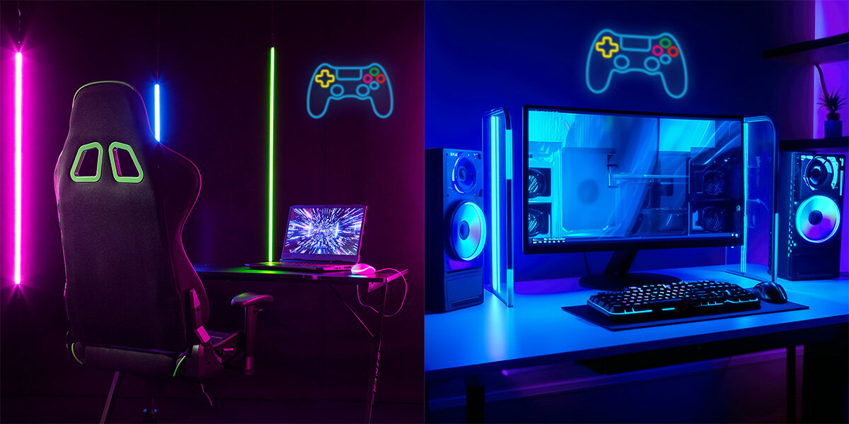 Neon LED MANTA Gamepad kolorowymi przewodami LED intensywne barwy