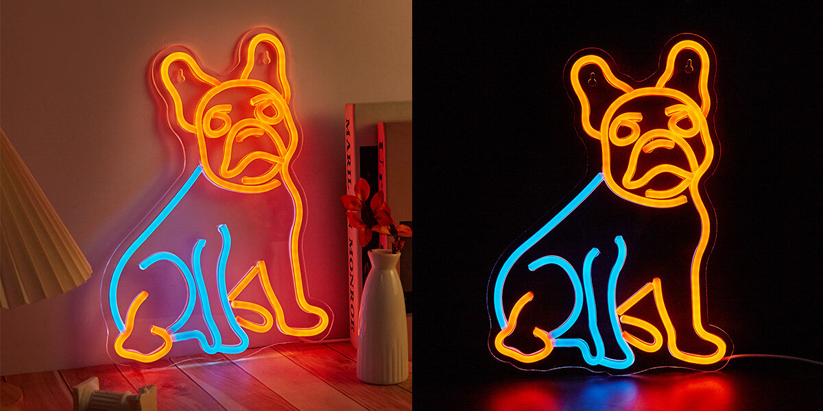 Neon LED MANTA Pies kolorowymi przewodami LED intensywne barwy