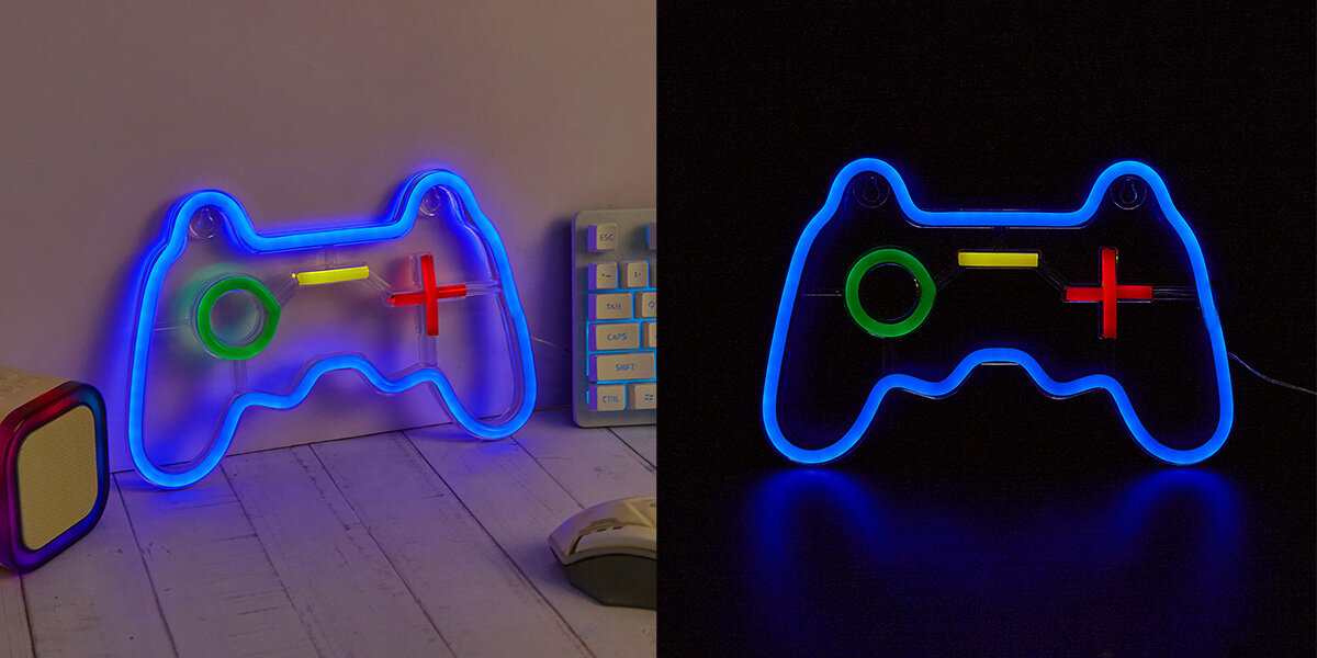 Neon LED MANTA Gamepad gamepada pokoju każdego gracza 17 x 26 x 2 cm biurko, półkę lub ścianę neonowe oświetlenie