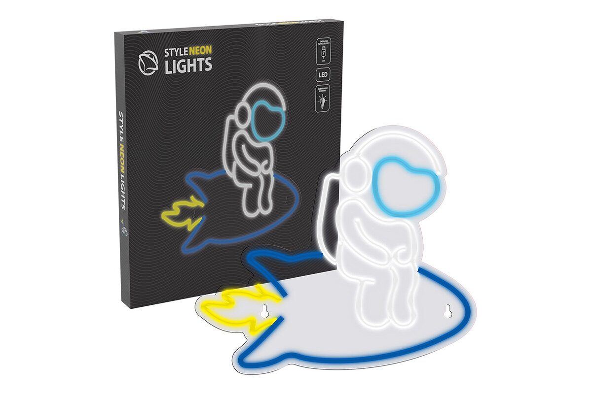 Neon LED MANTA Astronauta żywe kolory energooszczędna efektownym oświetleniem podstawie z pleksi