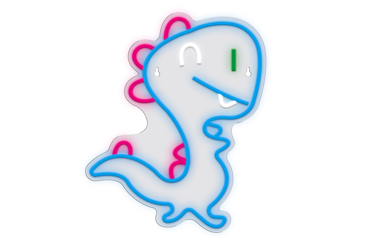 Neon LED MANTA Dinozaur żywe kolory energooszczędna efektownym oświetleniem podstawie z pleksi