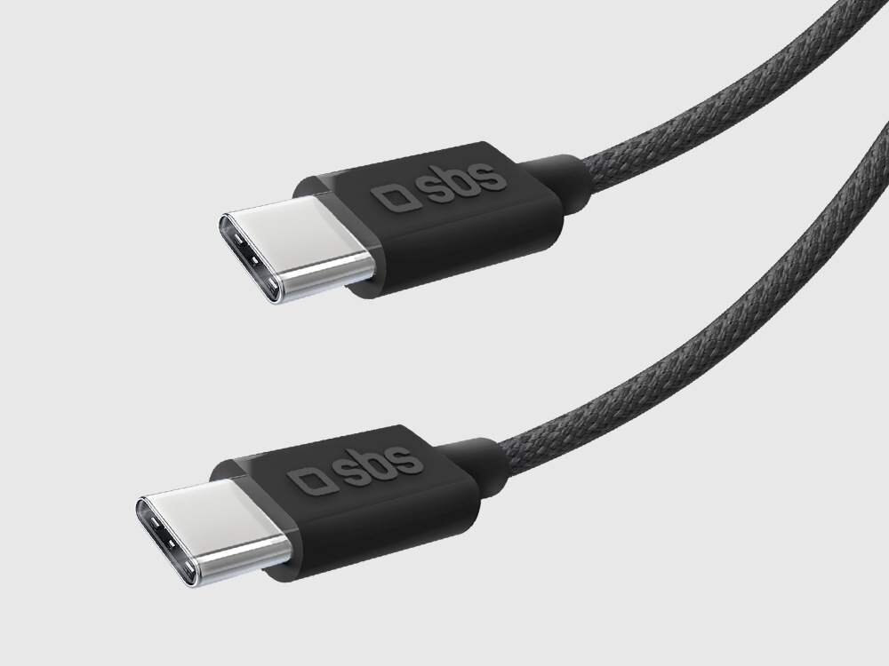 Materiałowy kabel SBS USB-C z technologią Power Delivery 60W do ładowania smartfonów, tabletów i innych urządzeń.