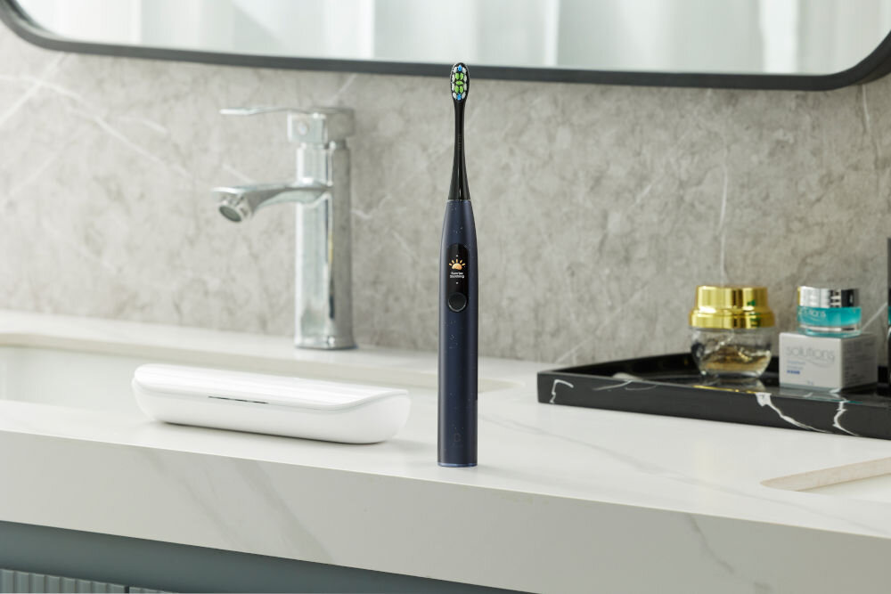 Szczoteczka soniczna OCLEAN X Lite Niebieski jedna główka kompletny zestaw prostsze bardziej efektywne mycie zębów w domu w podróży idealnie czyste zęby