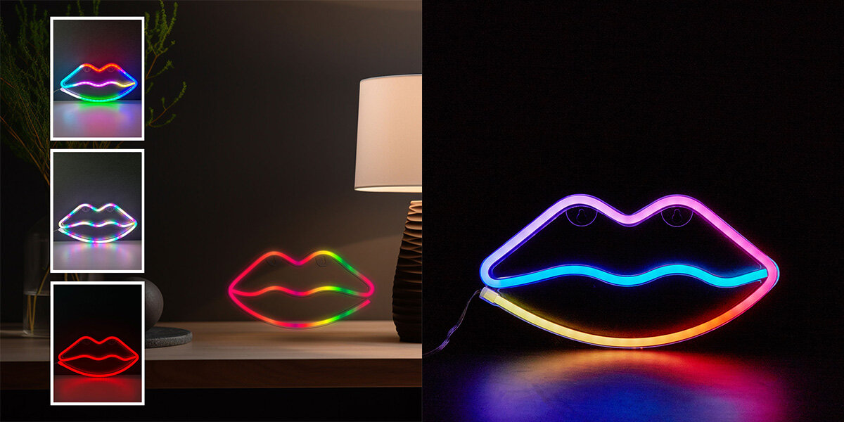 Neon LED MANTA Usta 16 kolorów efektów świetlnych miganie, płynne zmiany pulsowanie