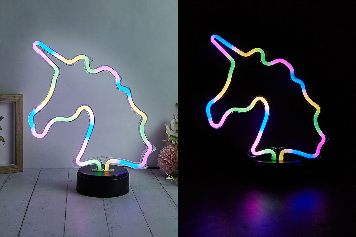 Neon LED MANTA Jednorozec intensywnymi i wyrazistymi kolorami unikalnego charakteru oświetlenia dekoracyjną mocnym barwom Technologia LED oszczędność energii