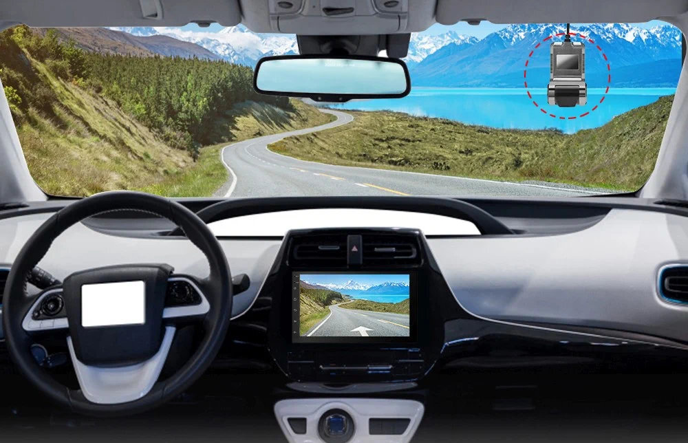 EXTRALINK Lifestyle Dash Cam Extralink Dash Cam radii samochodowych opartych na Androidzie przewodowo poziomu wyświetlacza radia Intuicyjna aplikacja ustawień i nagrań - widok z kamery na radioodtwarzaczu samochodowym