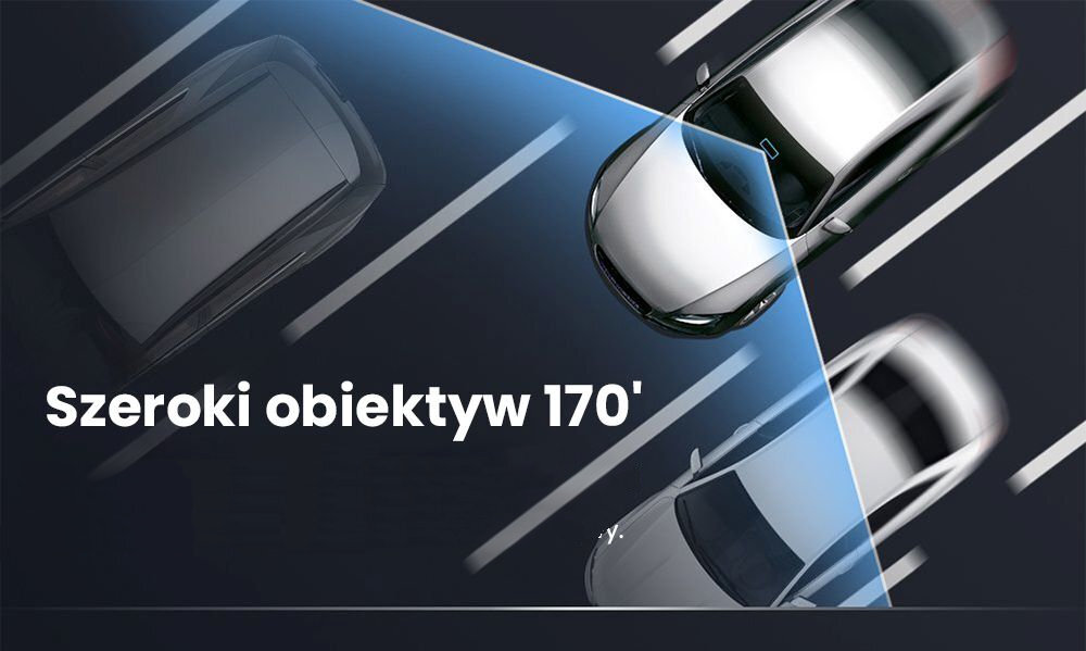 EXTRALINK Lifestyle Dash Cam Extralink Dash Cam rozdzielczości HD 1280x720 kątem widzenia 170° obiektyw CMOS 1/3 z przysłoną F2.8 - ilustracja przedstawiająca kąt widzenia obiektywu