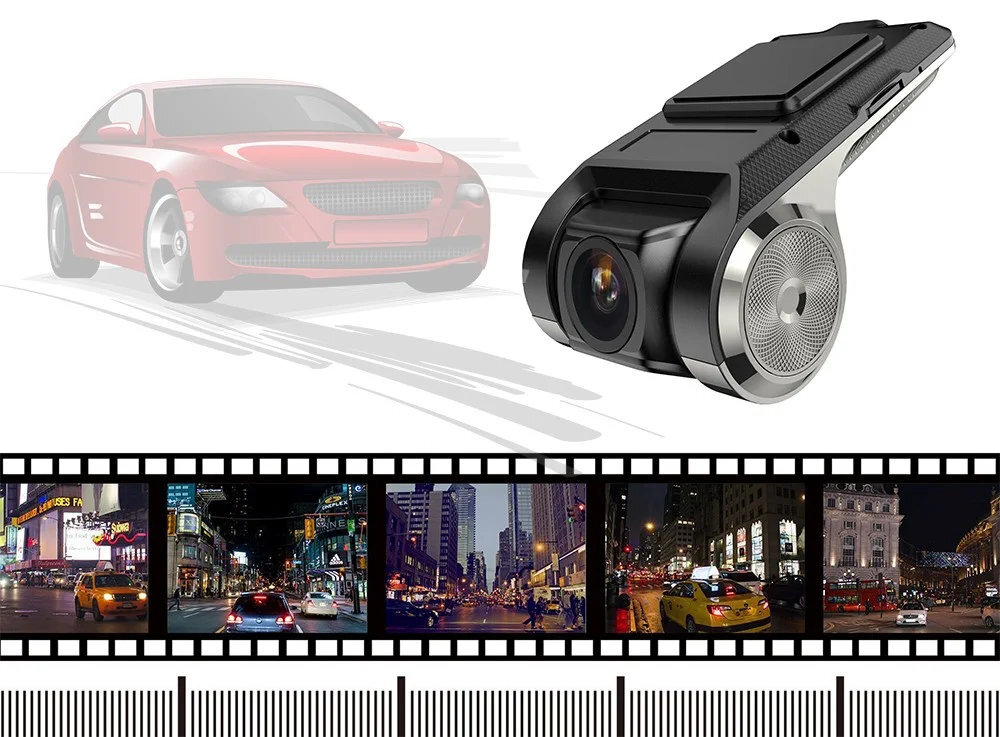EXTRALINK Lifestyle Dash Cam trybie czuwania automatycznie rozpoczyna nagrywanie po wykryciu aktywności czujnik uderzenia Extralink Dash Cam - kamera z samochodem na białym tle, poniżej taśma nagrania i oś czasu