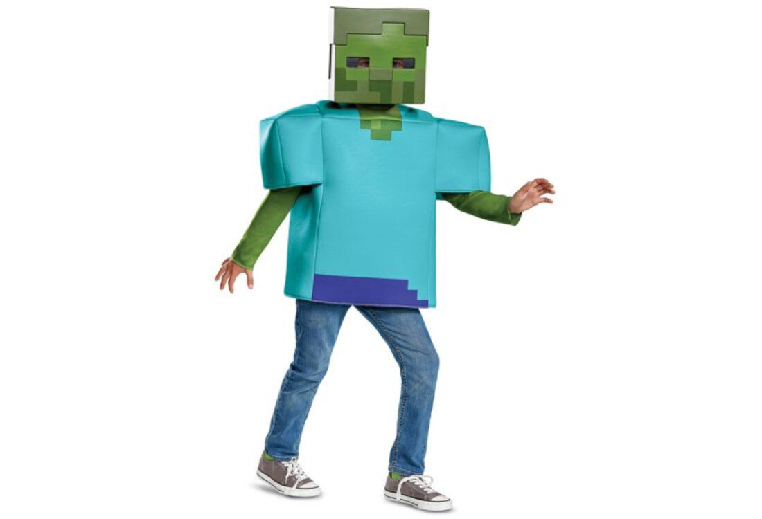 Strój karnawałowy DISGUISE Minecraft Zombie 110-122 cm wygląd design prezentacja wizualizacja tło Zabawa w świecie Minecraft