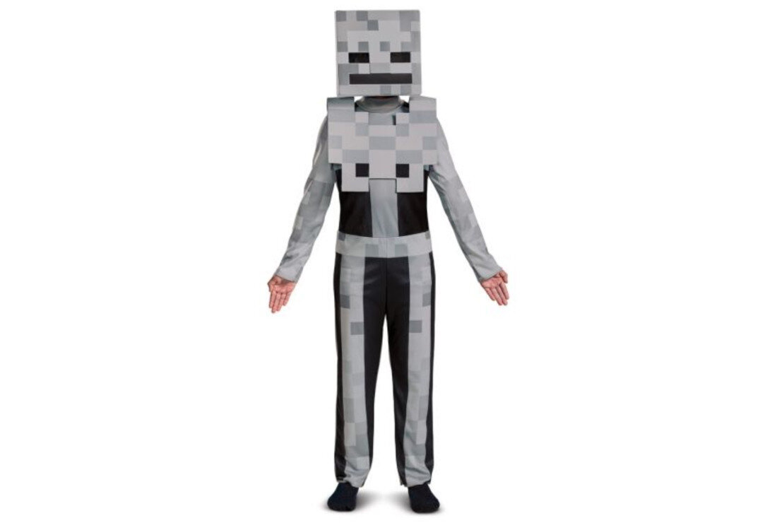 Strój karnawałowy DISGUISE Minecraft Skeleton Biały 125-135 cm wygląd design prezentacja wizualizacja tło Karnawałowa przygoda z gry