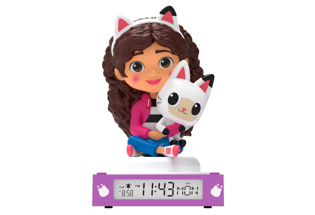 Zabawka budzik z lampką nocną KIDS EUROSWAN Koci Domek Gabi GD00095 Zasilanie bateryjne 3 baterie AA Brak kabla wygodne rozwiązanie porządek