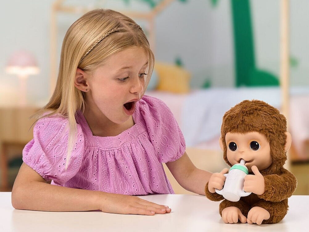 Zabawka interaktywna COBI Little Live Pets Małpka MO-26613 ponad 50 dźwięków i reakcji wygląda i zachowuje się jak prawdziwa małpka rozpoznaje w jakim położeniu jest realistycznie poruszająca się buzia
