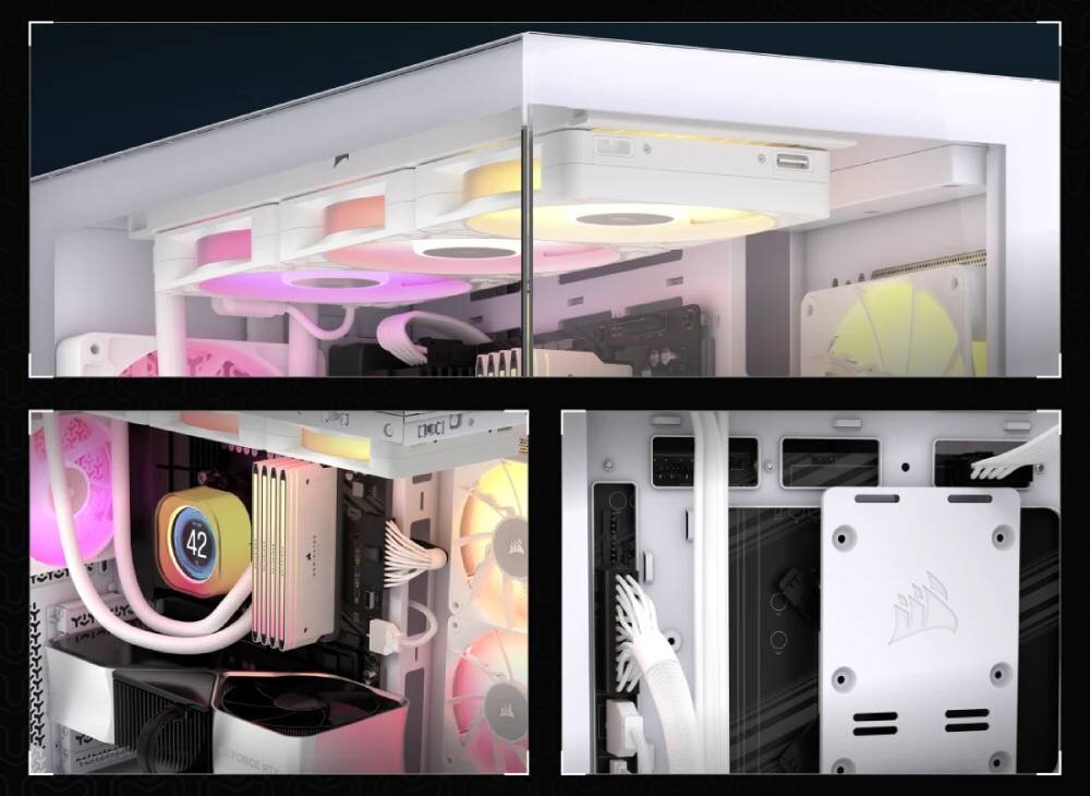 Obudowa CORSAIR 3500X ARGB Biały przestrzeń prowadzenie kabli tacka na dyski filtry